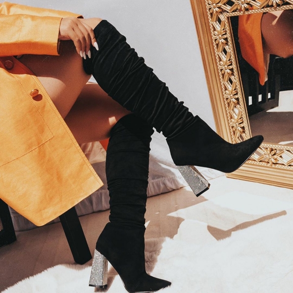 𝙇𝙖𝙨𝙩 5.5, 6, 6.5 & 7💎Diamond Heel Knee High Boot - BLACK - Picture 14 of 14